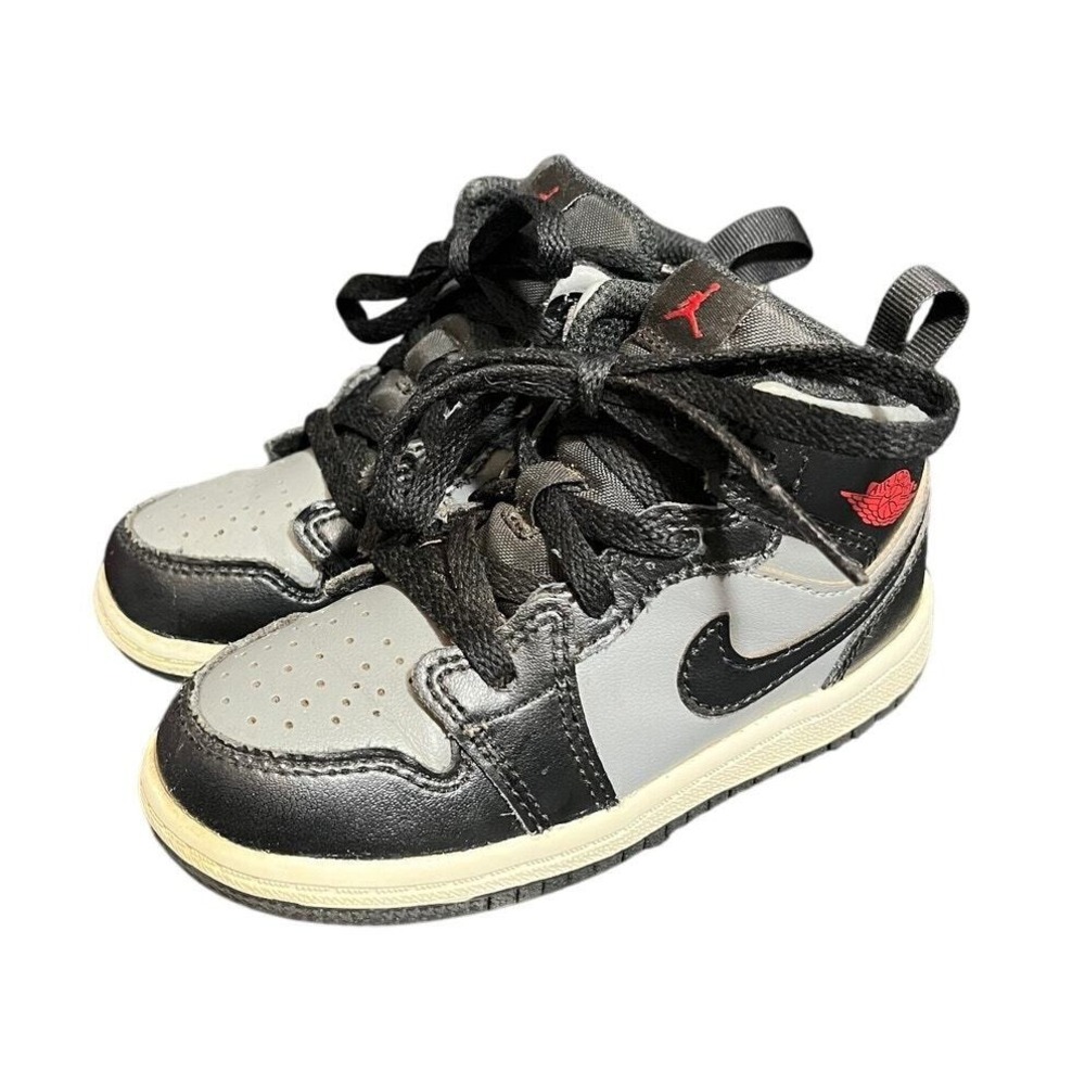 Jordan 1 Mid Toddler 8C Black Grey Red 640735-096 Shadow Sneakers